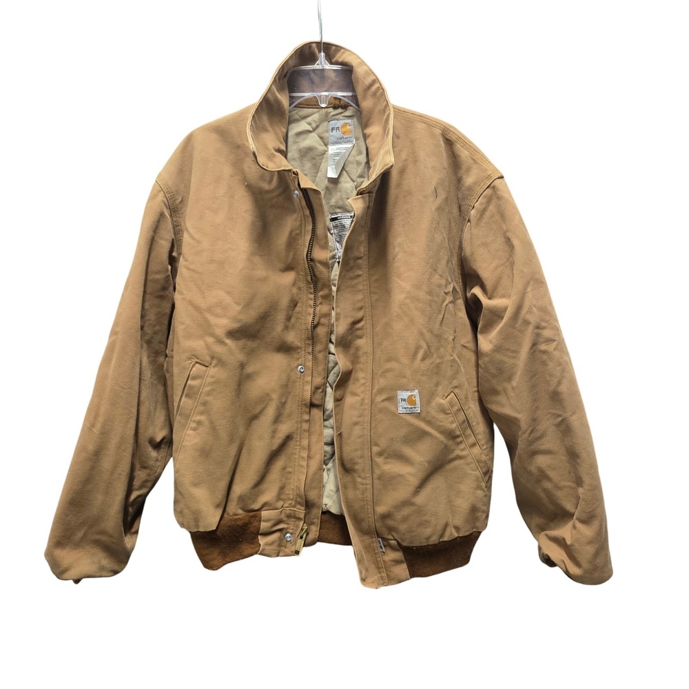 Carhartt FR Flame Resistant Bomber Jacket Tan Duck Canvas Quilted Mens L XL